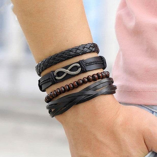 Vintage Leather Leaf Bangle Wristband Bracelet For Women Men - Mubimart