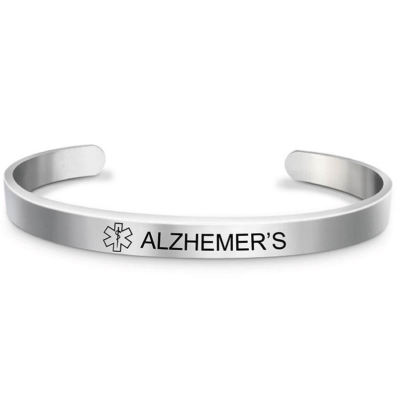 Fashion Silver Plated Medical Alert Cuff Bracelet EPILEPSY Diabetic Allergy Stainless Steel Bangle For Women Men - Mubimart
