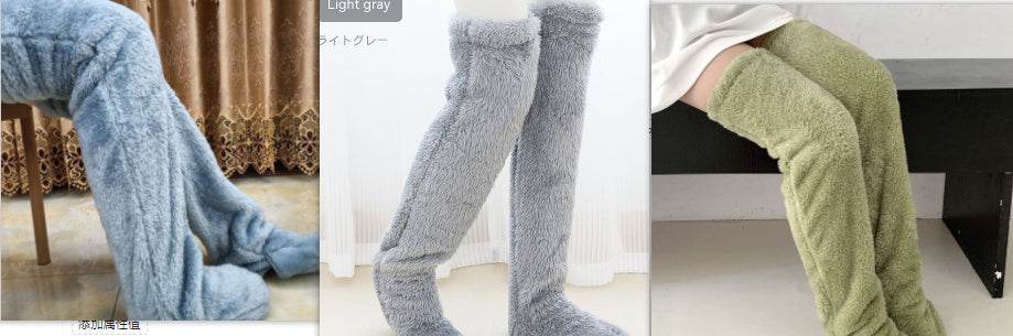 Over Knee High Fuzzy Long Socks Winter Warm Cold Leg Knee Joint Cold-proof Stockings Home Floor Sleeping Socks - Mubimart