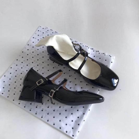 French Retro Square Head Silver Mary Jane Shoes - Mubimart