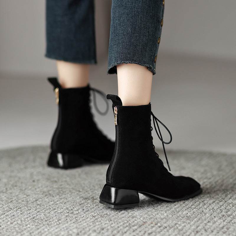 Women's All-match Square Toe Martin Boots - Mubimart