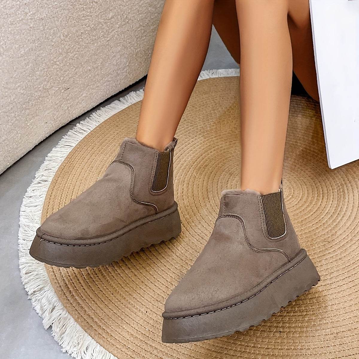 Winter Snow Boots Fashion Flat Thick-soled Cotton Shoes Round Toe Warm Plush Ankle Boot For Women - Mubimart