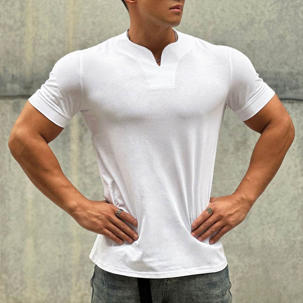 Men's Fashion Loose V-neck Short-sleeved Shirt Workout Exercise T-shirt - Mubimart