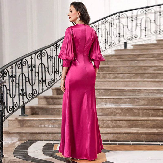 Slim Fit Lantern Sleeve Evening Dress Plus Size Party Party Dress - Mubimart