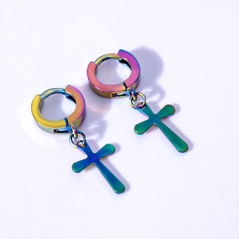 Fashion Cross Pendant Drop Earrings For Men - Mubimart