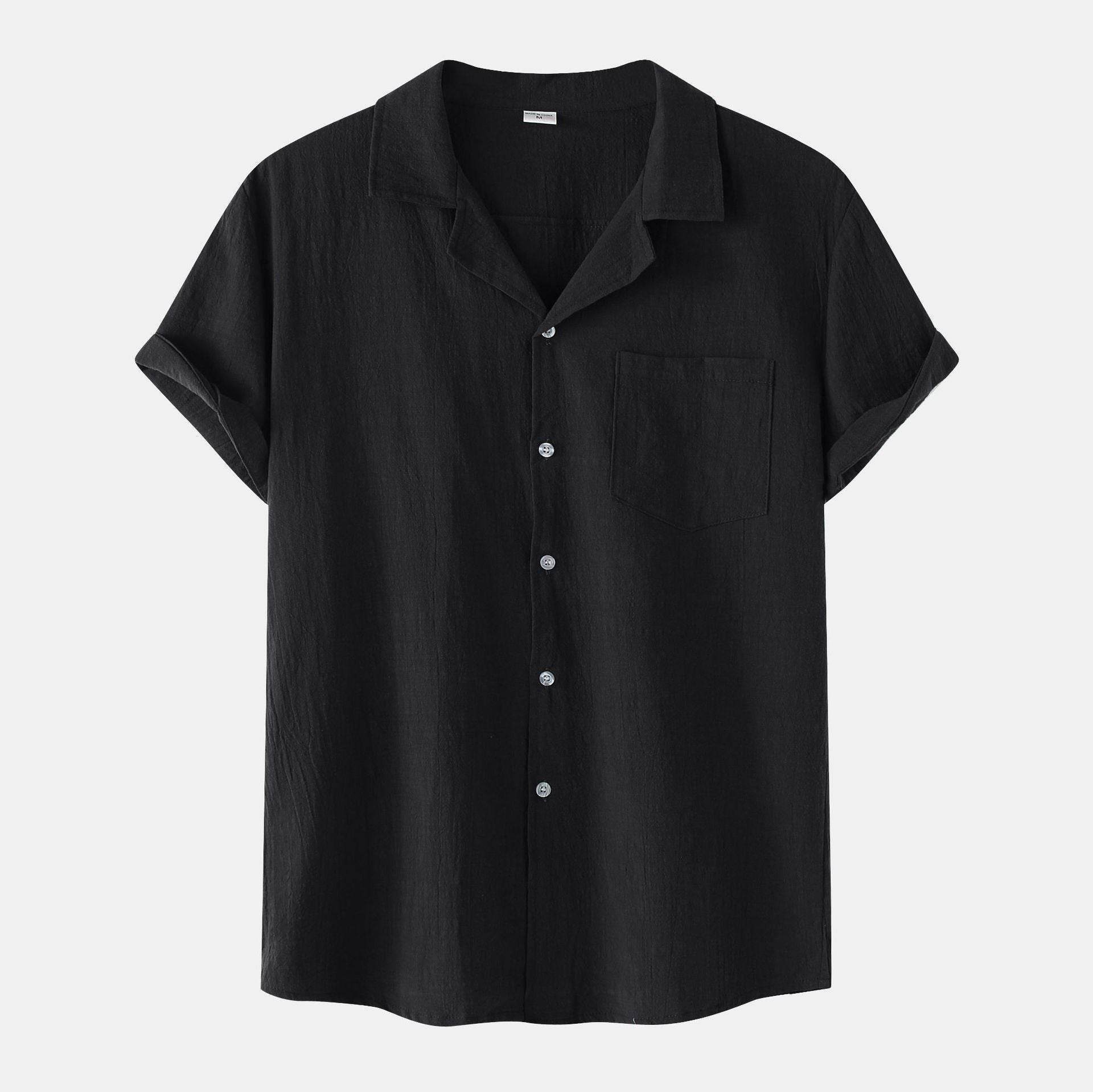 Cotton Linen Short Sleeve Shirt Men Linen Casual Half - Mubimart