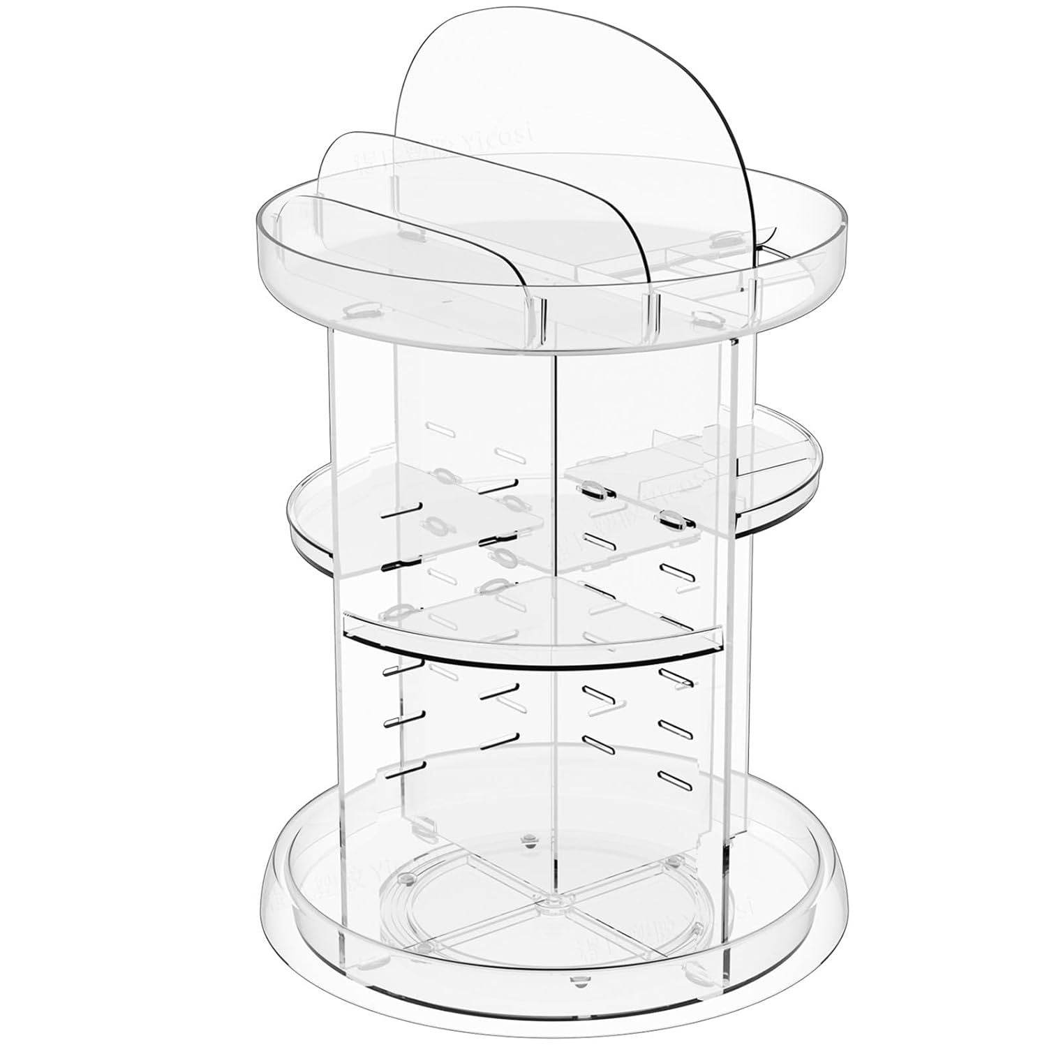 360 Rotating Makeup Organizer For Vanity Storage Adjustable Spinning Beauty And Skincare Organizer,Clear Acrylic Carousel Cosmetic Display Cases,Bathroom Counter Lazy Susan Skin Care Holder - Mubimart