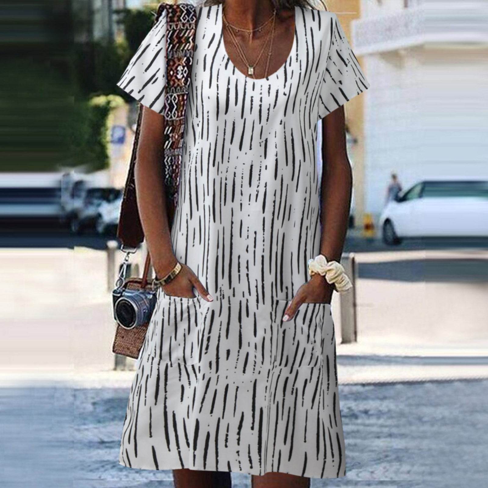 Women's Fashion Simple Casual Plus Size T-Shirt Dress - Mubimart