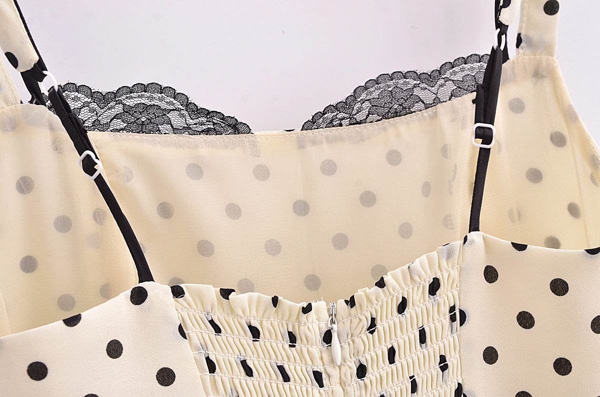 Retro Dots Printing Slip Dress - Mubimart
