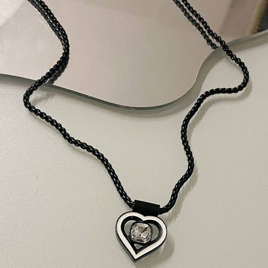 Black Chain Stitching Love Necklace For Women - Mubimart