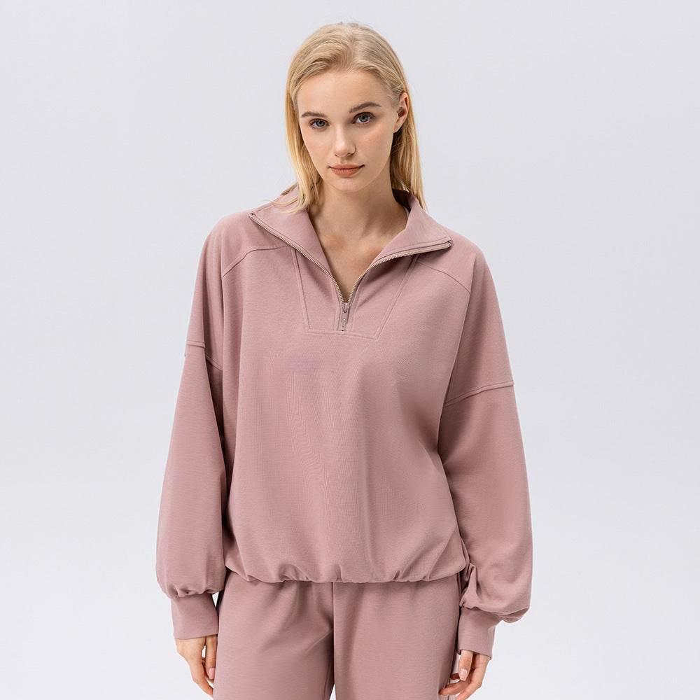 Women's Half Zipper Workout Long Sleeve Loose Outdoor Casual Running Sports Sweatshirt - Mubimart