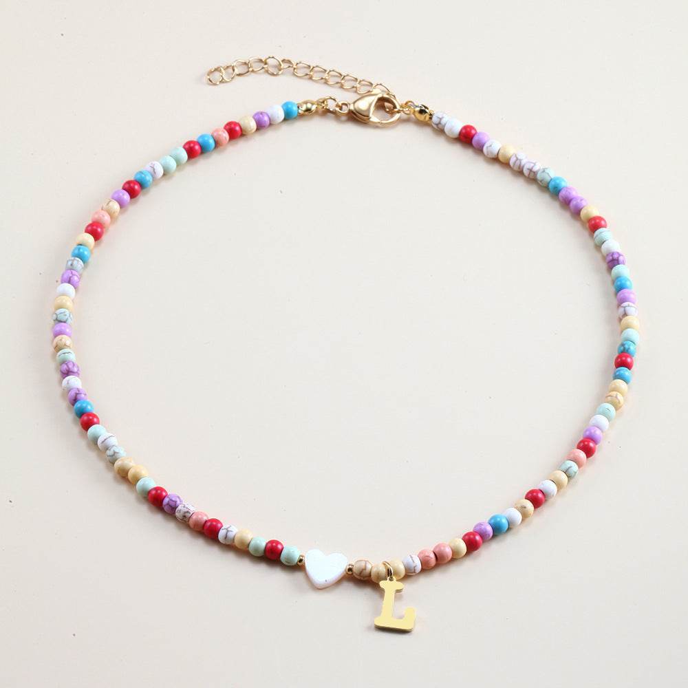 Colorful Beads Initial Choker For Women Stainless Steel Lett - Mubimart