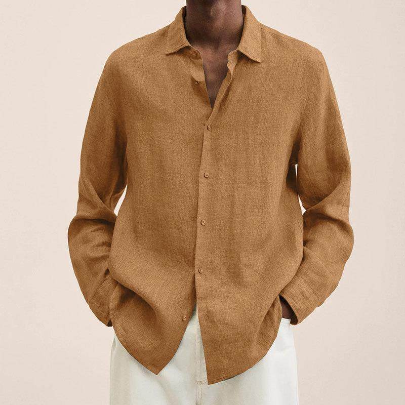 Long Sleeve Lapel Shirt Men's Loose Button Cardigan Sshirt Top Mens Clothing - Mubimart