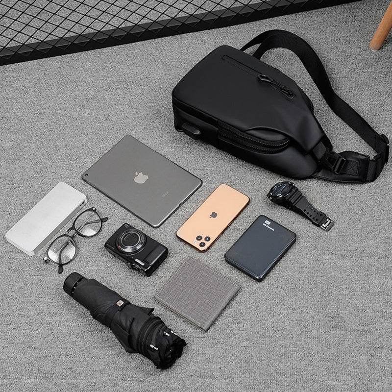 Black Sling Crossbody Backpack Shoulder Bag For Men Chest Bag - Mubimart