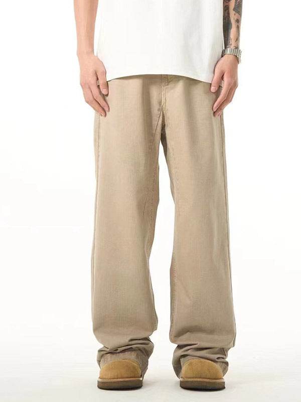 Khaki Casual Pants High Sense Basic Loose Straight-leg Trousers - Mubimart