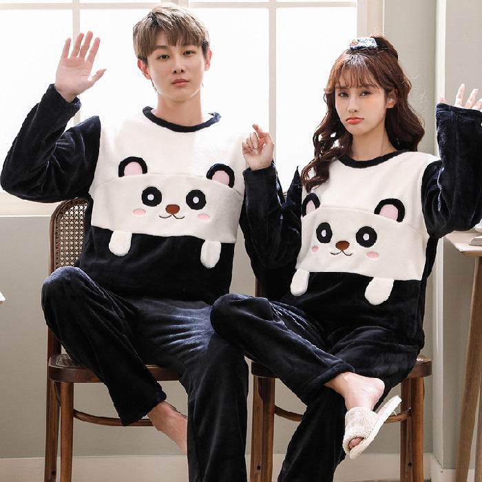 Female Spring, Autumn, Winter Coral Plush Couple Nightwear - Mubimart