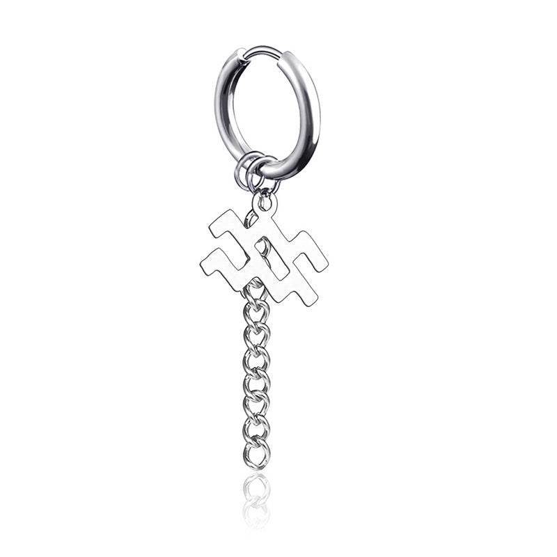 Hip Hop Zodiac Sign Link Chain Tassel Dangle Earrings For Men Women Constellation Jewelry - Mubimart