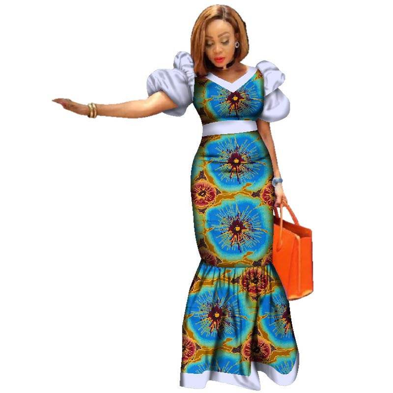 Ladies Dresses African Plus Size Puff Sleeve Dress - Mubimart