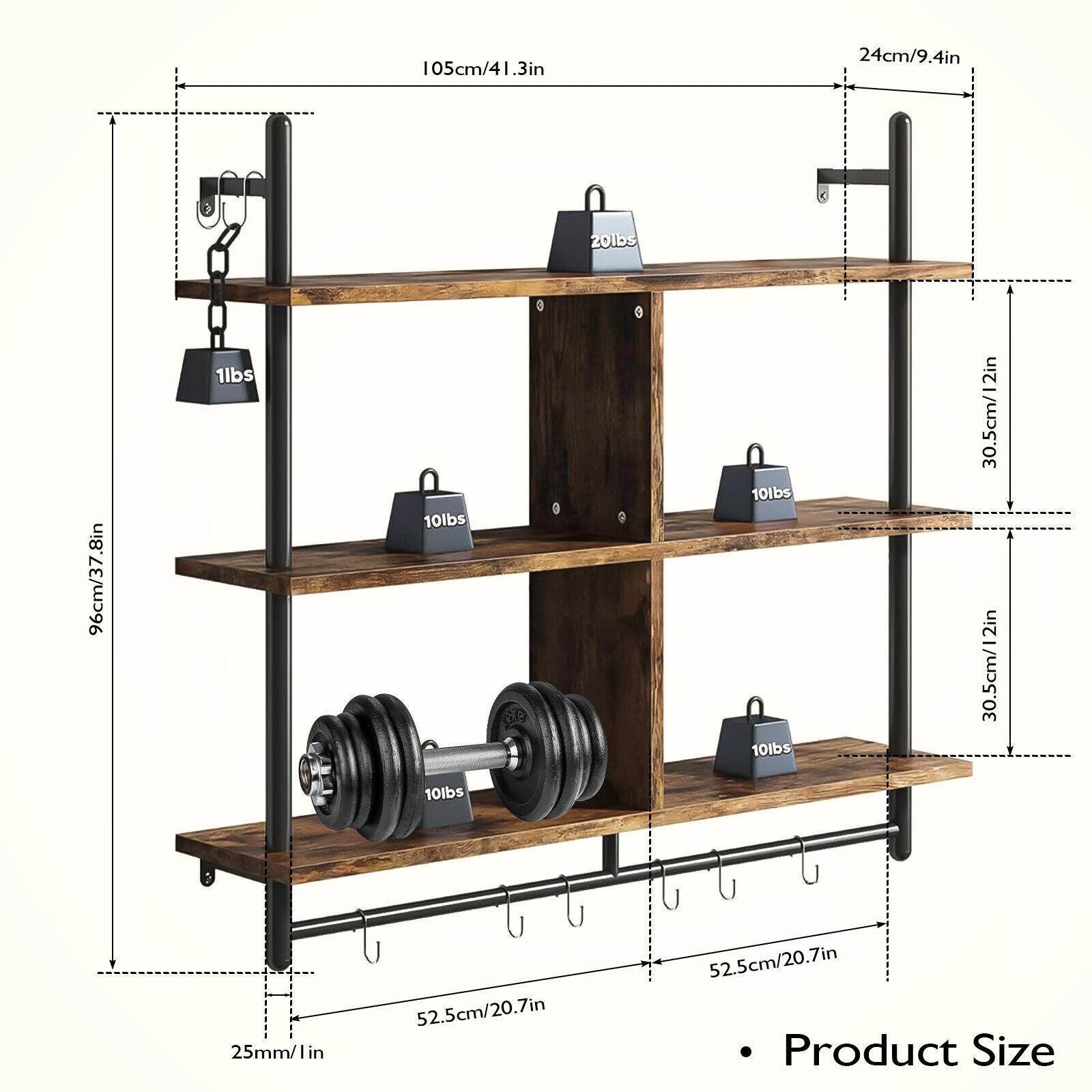 3 Tier Floating Shelves Metal Brackets Wall Mounted Shelf Over Toilet Bathroom - Mubimart