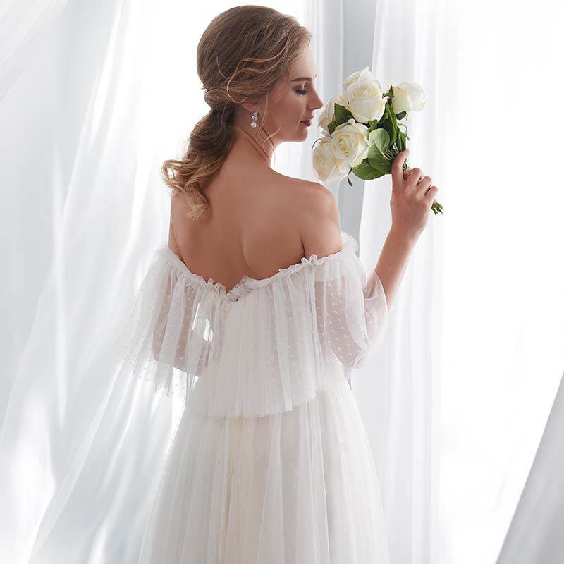 White Off Shoulder Elegant Prom Dress - Mubimart
