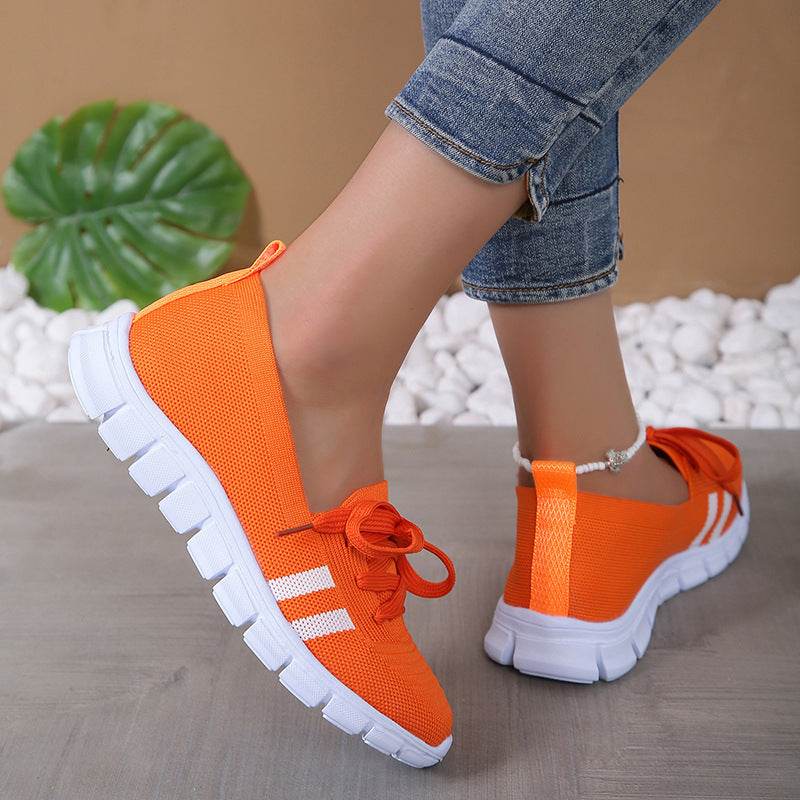 Casual Lace-up Mesh Shoes Preppy Flats Walking Running Sports Shoes Sneakers For Women - Mubimart