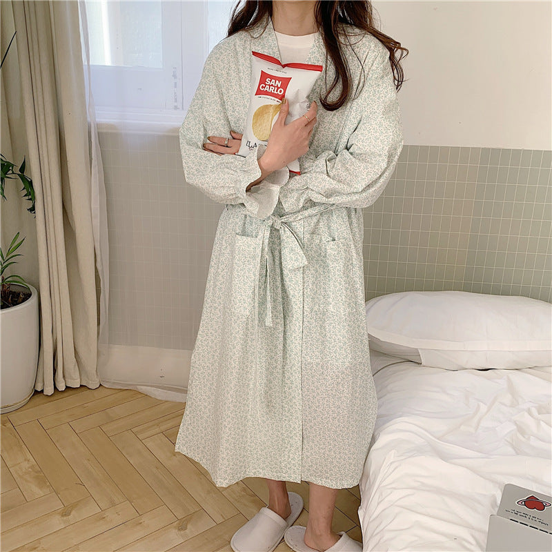 Cute Bathrobe Floral Long Kimono Loungewear - Mubimart - Loungewear 