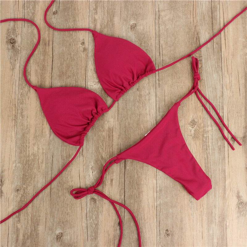 Halter Neck Tie Bikini Ladies Split Tie Swimsuit - Mubimart