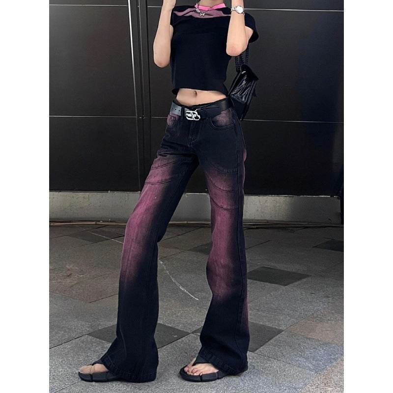 Plus Size Retro Slightly Flared Jeans Women - Mubimart