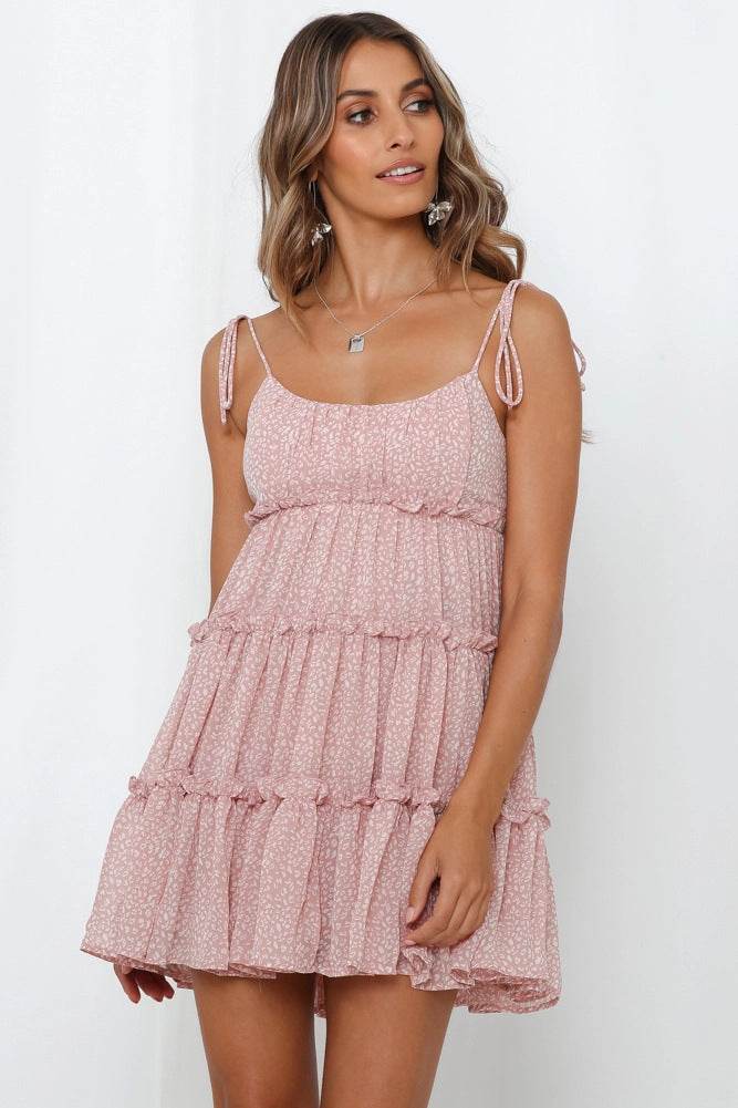 Vacation Style Printing Slip Dress - Mubimart