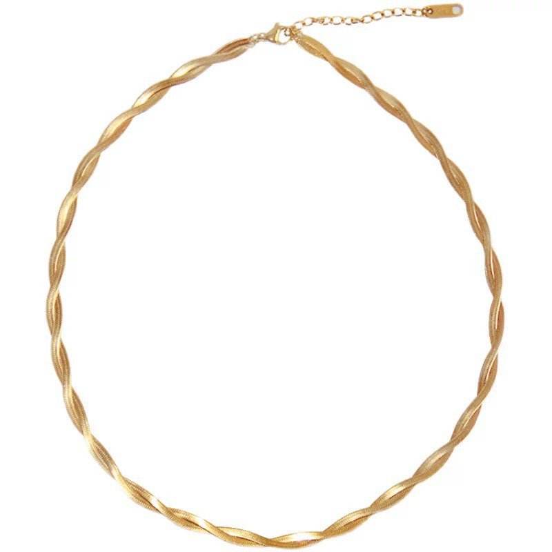 Elegant Gold-Tone Twisted Chain Choker Necklace For Women - Mubimart