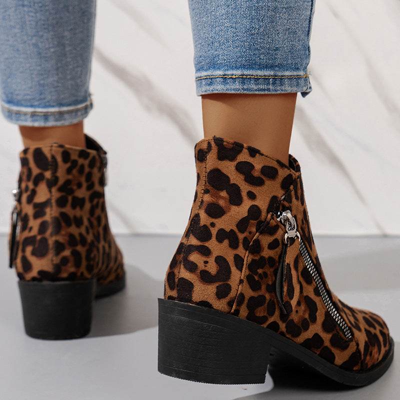 Women's Suede Rubber Cloth Fashion Boots Chunky Heel Booties - Mubimart