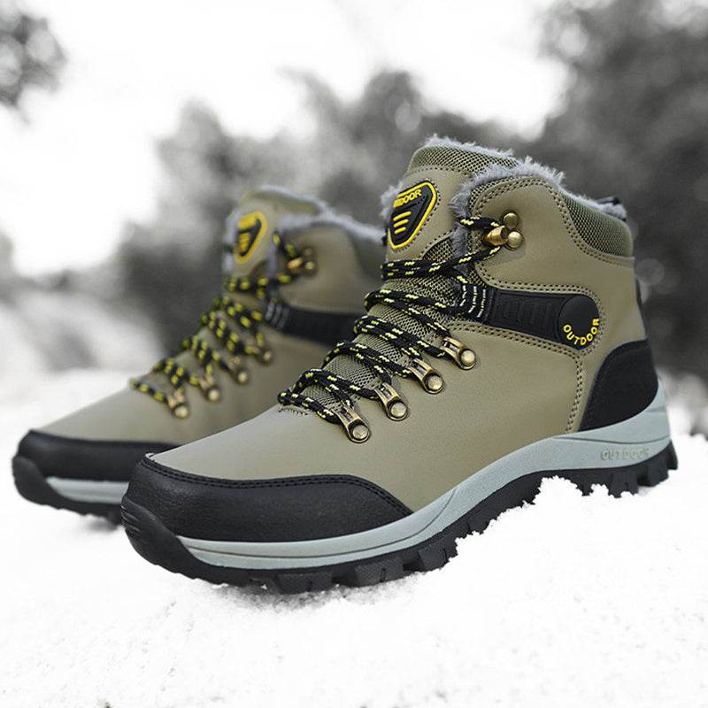 Winter Snow Boots Men Warm Plush Ankle Boots Hiking Lace-up Shoes - Mubimart