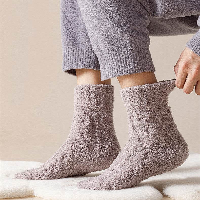 Winter Warm Fuzzy Coral Fleece Socks Women Men Velvet Thickened Home Sleepping Floor Socks - Mubimart