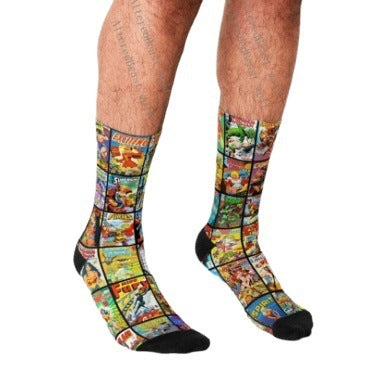 Men's Cartoon Unique Europe And America Cross Border Athletic Socks Digital Printing Lovers' Socks - Mubimart -  