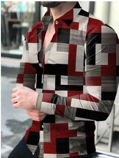 European And American Mens Printed Shirt Cardigan Longsleeved Shirt - Mubimart