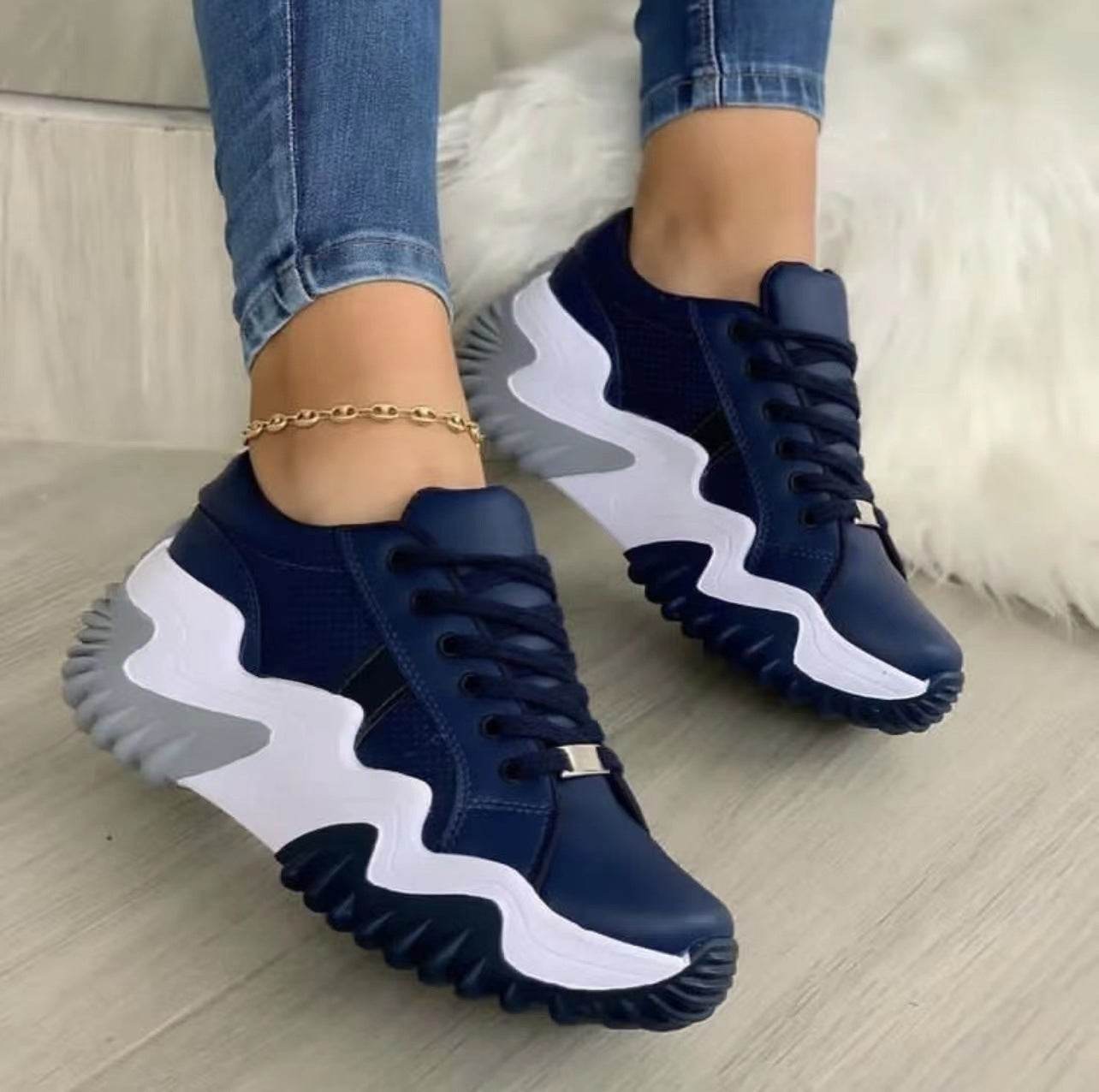 Women Shoes Lace-up Sports Sneakers - Mubimart