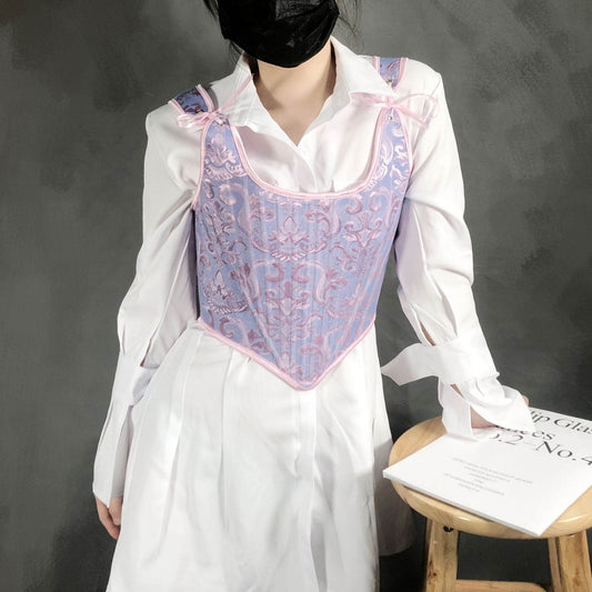 Women's New Jacquard Tie Back Corset Corset - Mubimart