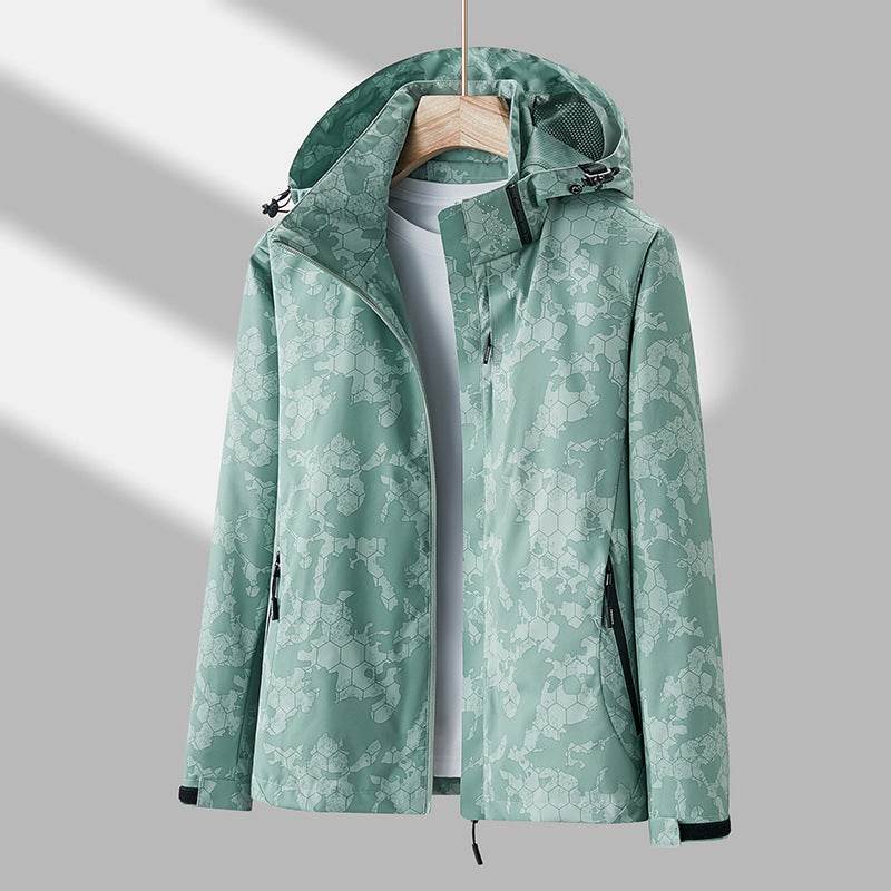 Printed Hooded Windbreaker Unisex Fashion Solid Color Zip-up Jacket Waterproof Windproof Outwear For Women Men Clothing - Mubimart