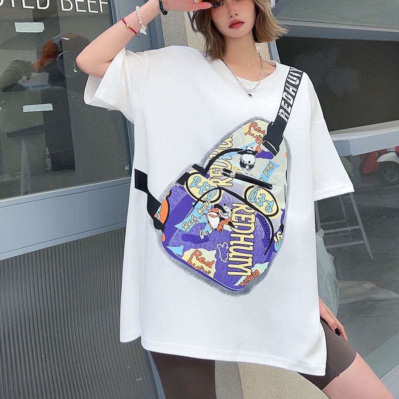 Personalized Fake Satchel Pattern Pocket Short Sleeve - Mubimart