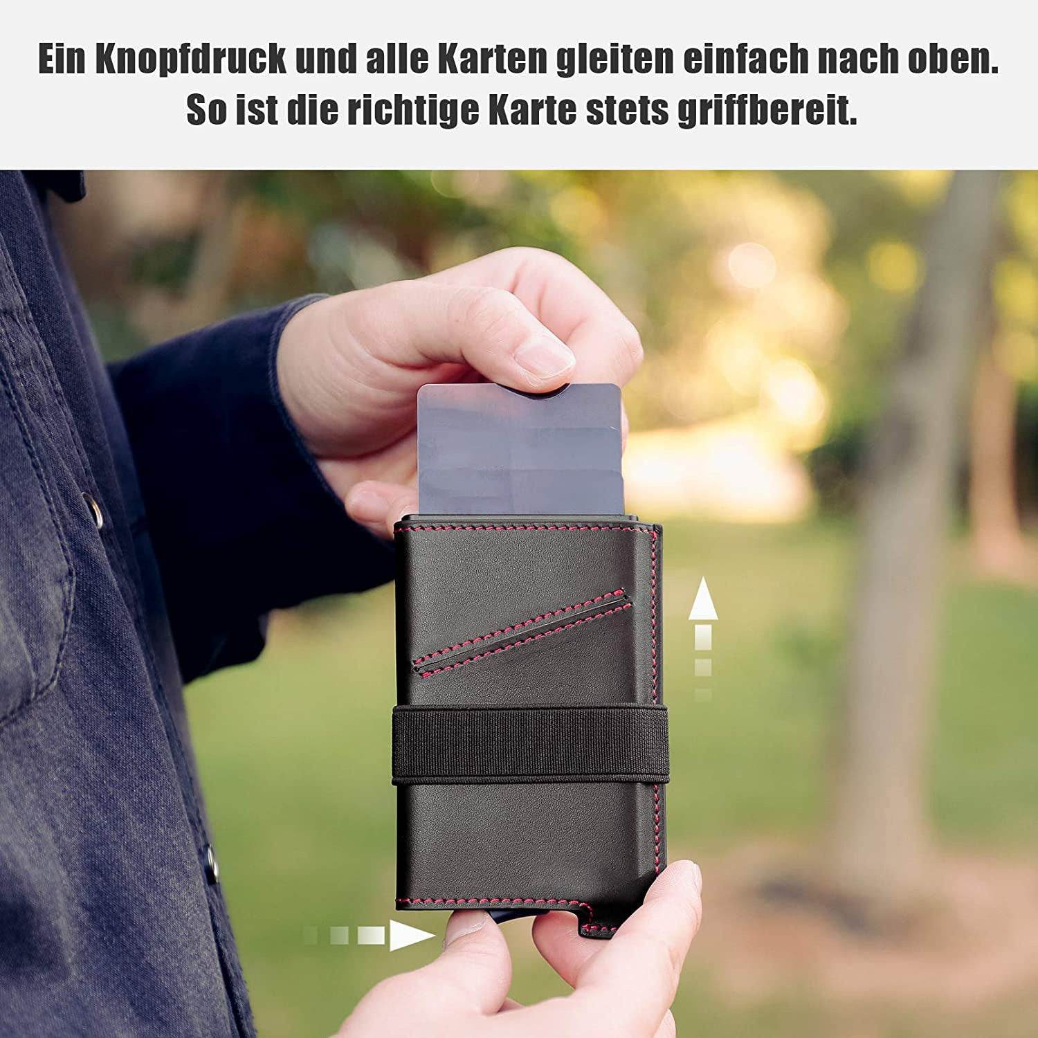 Leather Men's Wallet Compact Mini Card Holder Aluminum Alloy Card Holder Wallet - Mubimart
