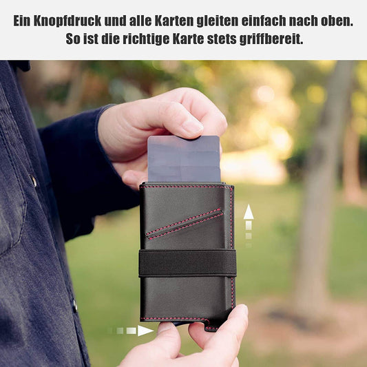 Leather Men's Wallet Compact Mini Card Holder Aluminum Alloy Card Holder Wallet - Mubimart