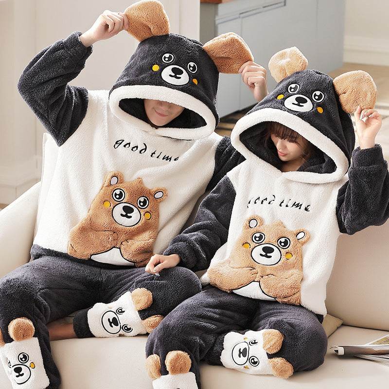 Fashion Hooded Coral Fleece Casual Loungewear Set - Mubimart