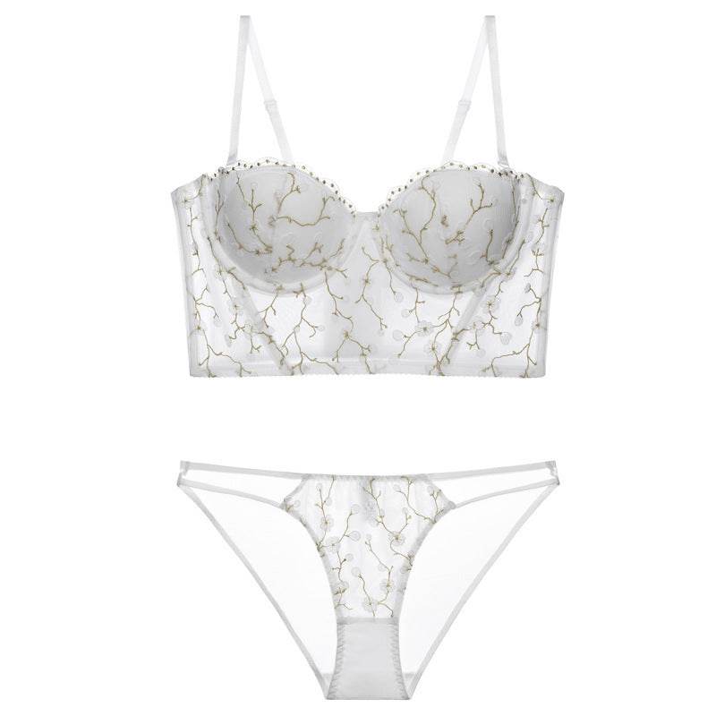Vintage Embroidered Lingerie Thin Push Up Bra - Mubimart