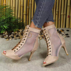 Mesh Fish Mouth Sandal Boots Female Stiletto Heel High Sandals