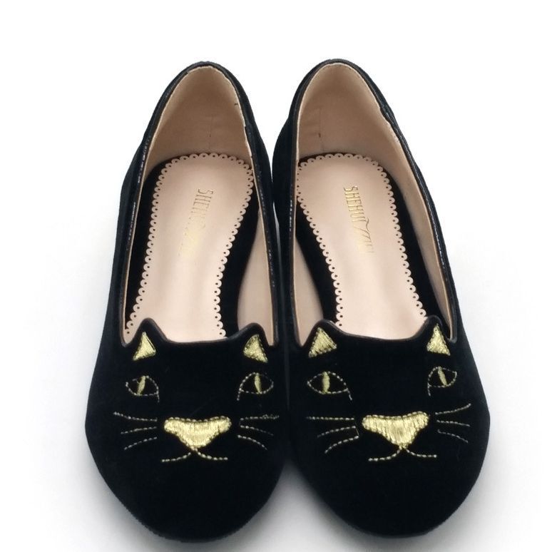 Süße schwarze Ballerinas mit Katzenmotiv