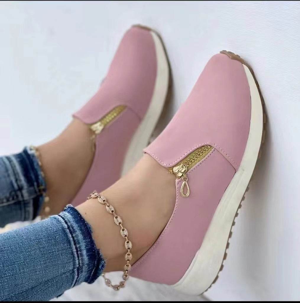 Women's Zipper Sports Shoes Women's Flat Pointed Toe - Mubimart