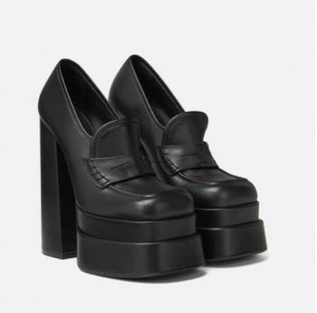 Square Toe Chunky High Heels Double Platform - Mubimart