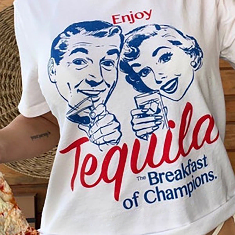 Enjoy Tequila Retro Graphic Tees Women Cute Funny Alcoh - Mubimart -  