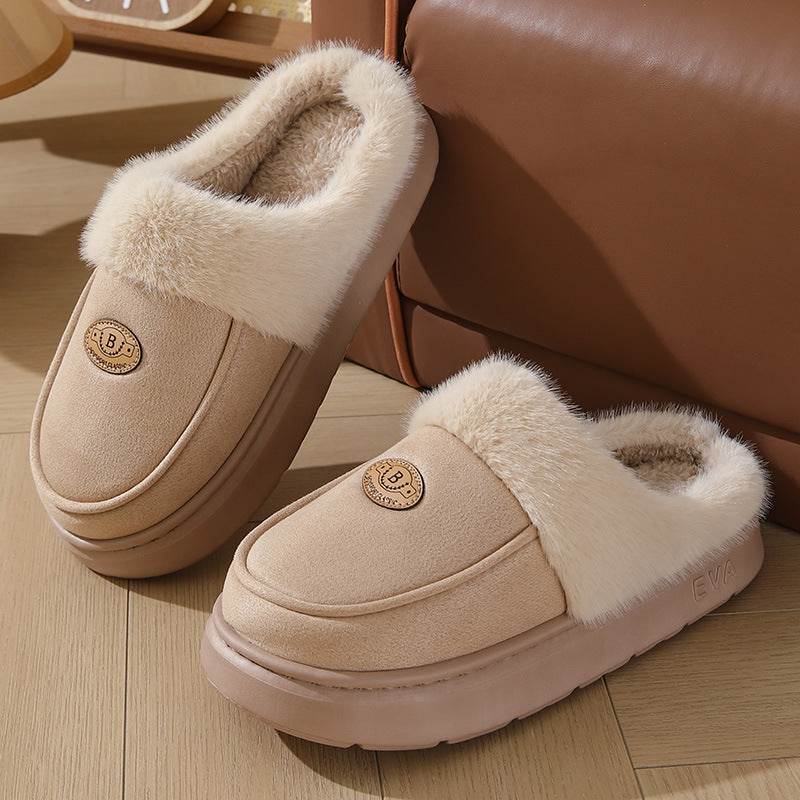 Winter Plush Slippers For Men Casual All-match Warm Suede House Shoes Indoor Non-slip Floor Bedroom Slipper - Mubimart