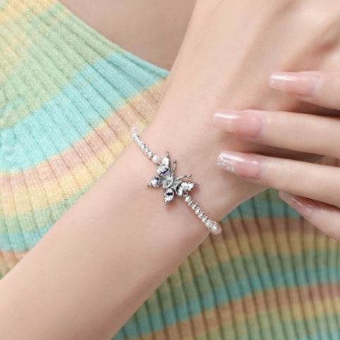 Fancy Butterfly Drop Oil Beaded Bracelet Stretch Jewelry For Women - Mubimart